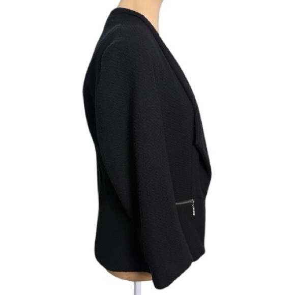 INC Black Textured Knit Waterfall Blazer w/ Rhinestone Zip Pockets Size M EUC - Picture 3 of 6